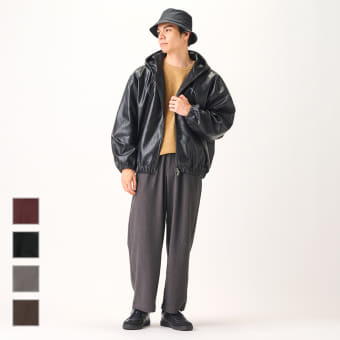 フェイクレザージップフーディ