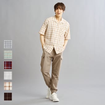 コットンチェックサッカー半袖シャツ